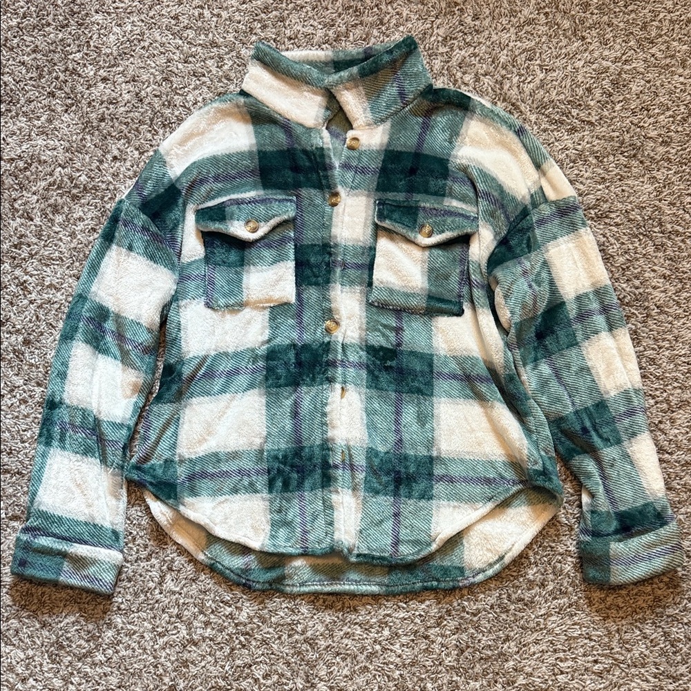 Green Fleece Plaid Shacket
